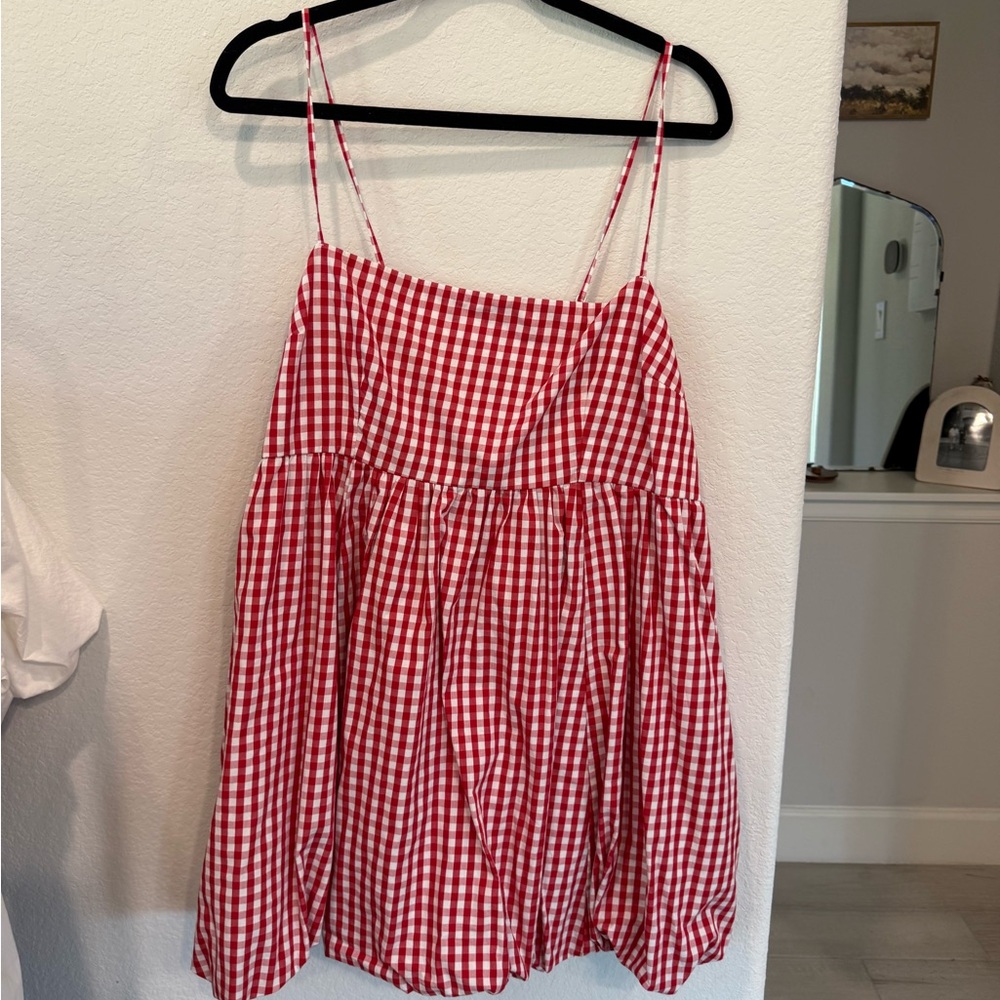 Abercrombie & Fitch Red and White Gingham Spaghetti-Strap Mini Dress